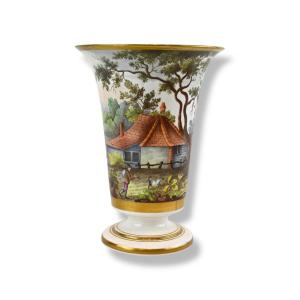 Vaso in Porcellana Dipinta Con Scena Bucolica - Inghilterra XIX Secolo